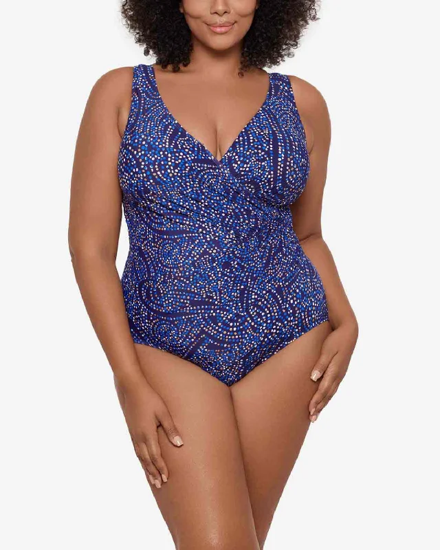 Ruched women swimwear with fabric gathers for a slimming effect2025 Miraclesuit Women's Plus Spotlight Oceanus One Piece Swimsuit - 65660188W