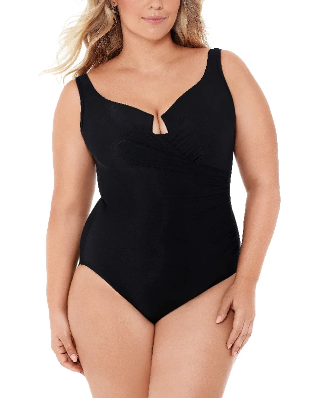 Long - sleeve women swimwear for extra sun protection and modesty2025 Miraclesuit Women's Plus Solids Escape One Piece (More colors available) - 6518966W