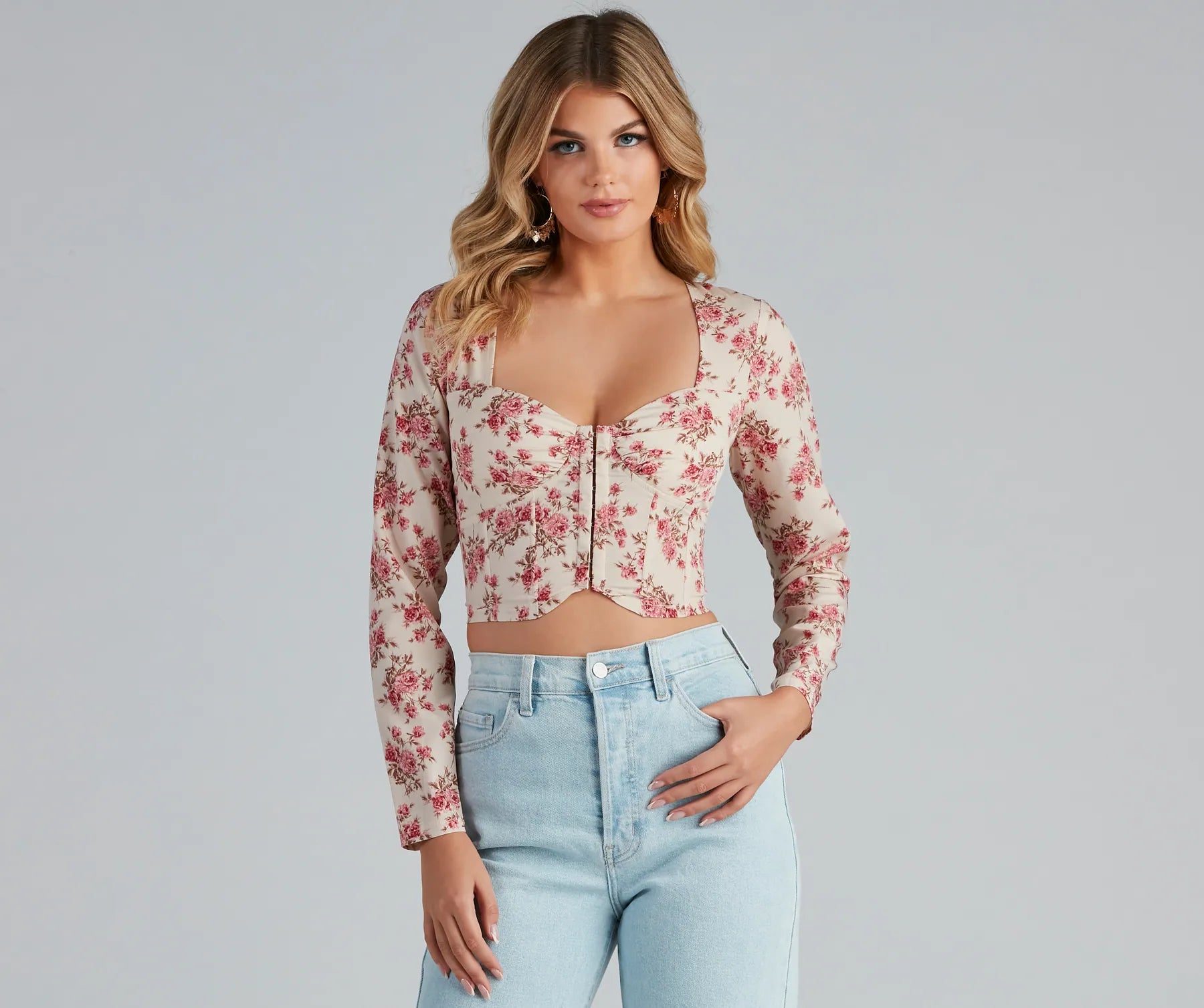 Wrap - Style Women Long Sleeve Top for a Versatile FitBoho Beauty Floral Corset Top