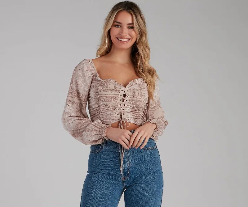 Lightweight Women Long Sleeve Top for Spring and AutumnEffortless Boho-Chic Crop Top