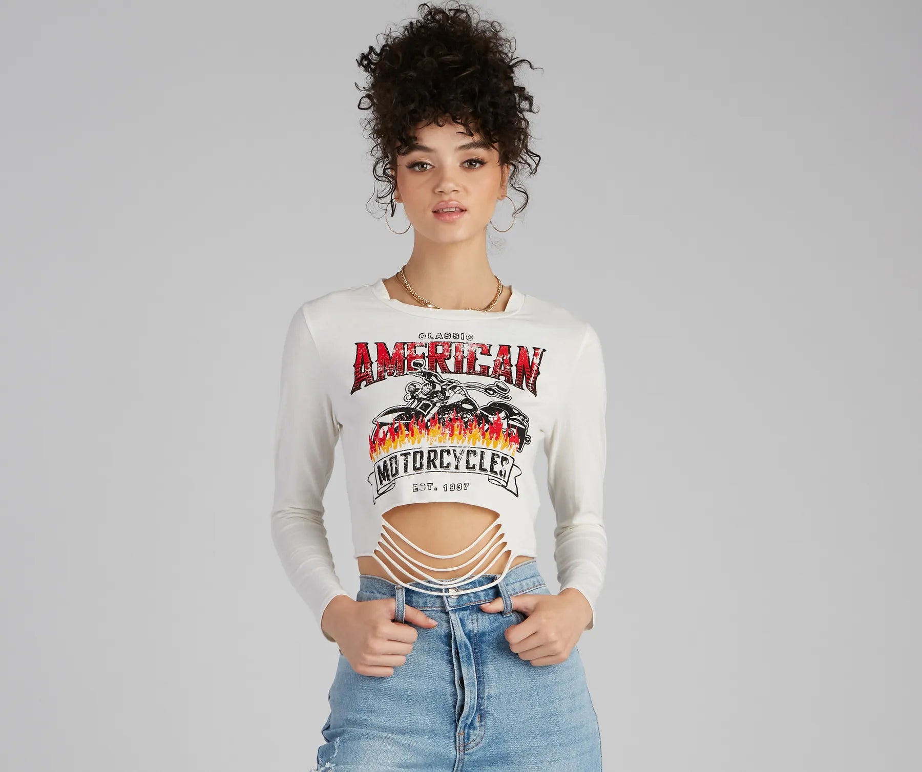 Wrap - Style Women Long Sleeve Top for a Versatile FitClassic American Slash Graphic Top