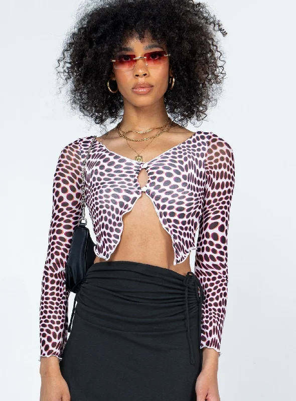 Cropped Women Long Sleeve Top to Pair with High - Waisted BottomsHarrison Long Sleeve Mesh Top Black / White