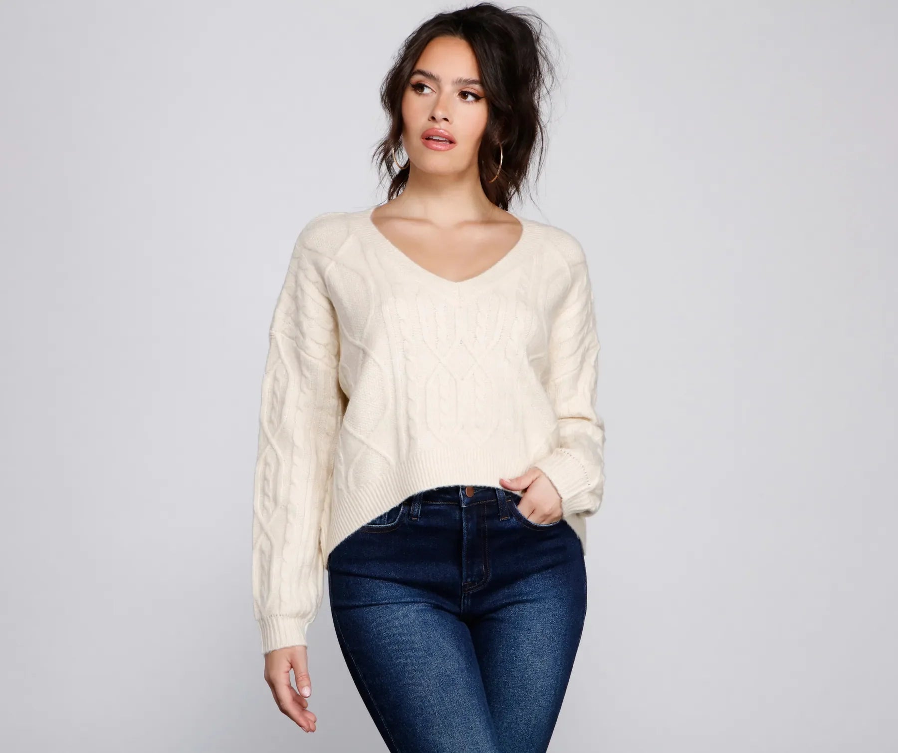 Cable - Knit Women Long Sleeve Top with a Cozy TextureCute And Cozy Cable Knit Cropped Sweater