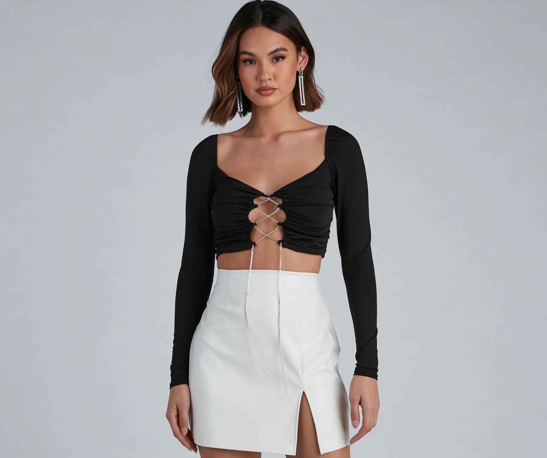 Ribbed Women Long Sleeve Top with a Textured AppealRise And Stun Lace-Up Crop Top