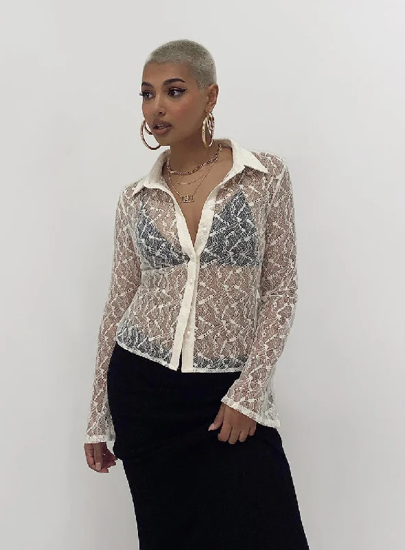 Ruffled Cuff Women Long Sleeve Top with a Feminine TouchAnni Lace Shirt White