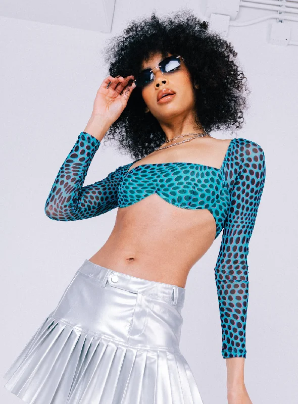 Cropped Women Long Sleeve Top to Pair with High - Waisted BottomsBecca Long Sleeve Crop Top Teal