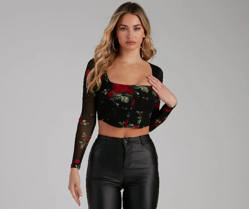 Turtleneck Women Long Sleeve Top for Cold Winter DaysLove At First Rose Bustier Top