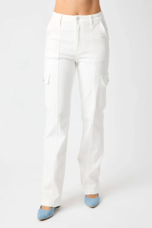 High Waist Cargo Straight Leg Jean In White