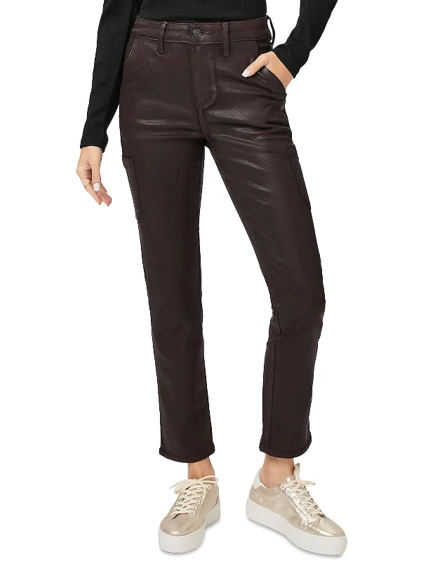 Jolie Womens Coated Cargo Ankle Pants