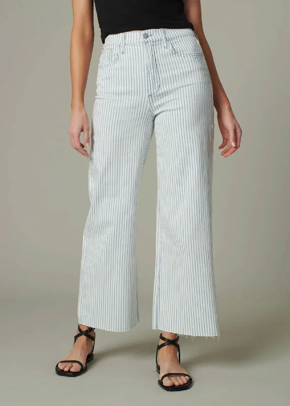 Mia Railroad Stripe High Rise Wide Leg Ankle Pant In Blue & White