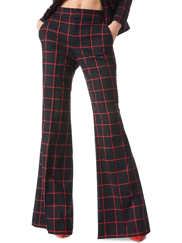 Womens Plaid Office Wear Wide Leg Pants