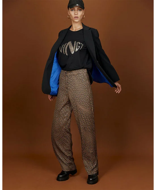 Sequin - Embellished Women Sweater for Special OccasionsAccess Wide Leg Geometric Print Trousers