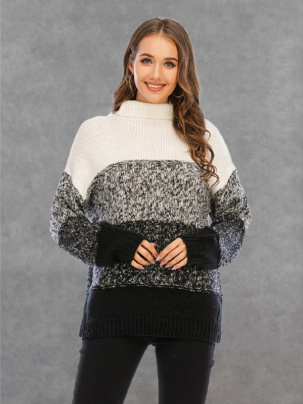 Turtleneck Women Sweater for a Classic and Elegant StyleAngel Wings Color Block Turtleneck Sweater