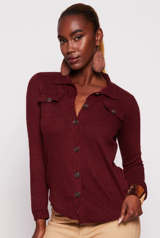 Cashmere Women Sweater with a Luxurious Soft TouchWaffle Knit Button Front Top