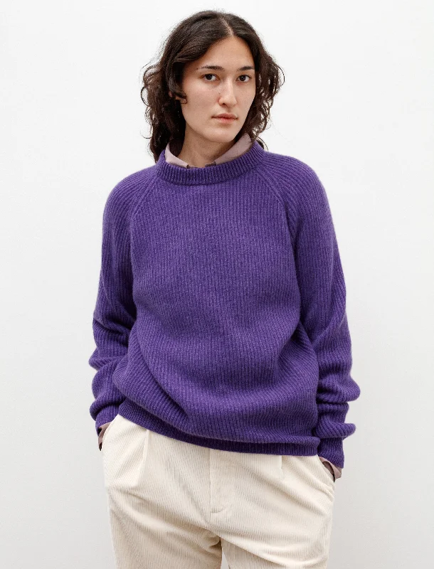 Color - Blocked Women Sweater for a Bold Fashion StatementRibbed Raglan Cashmere Sweater Purple