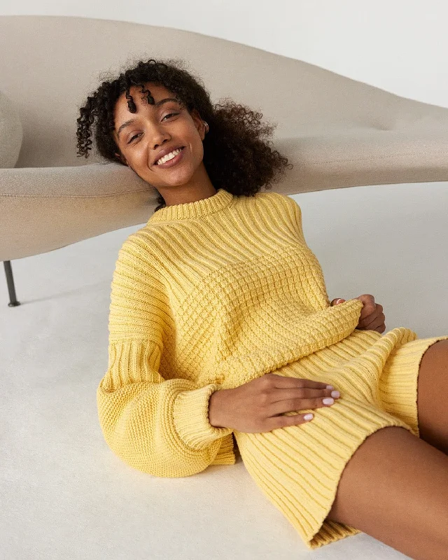 Hand - Knitted Women Sweater with Artisanal CharmDelčia: Lemon Cotton Sweater