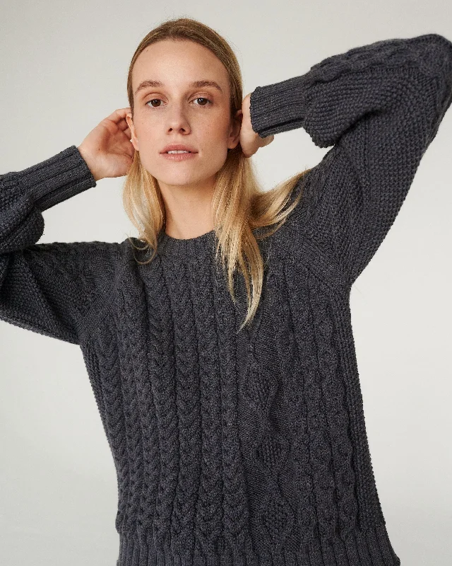 V - Neck Women Sweater to Elongate the NecklineHarmonija: Smoke Merino Wool Sweater