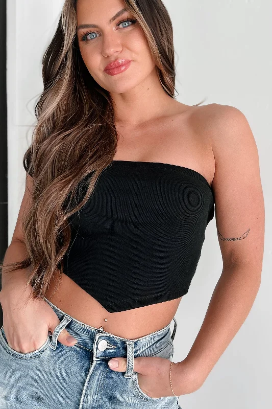 Striped Women Sweater with a Timeless PatternI Won't Compromise Ribbed Bandana Tube Top (Black)