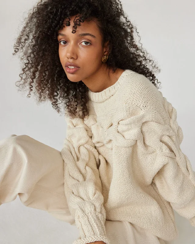 Hand - Knitted Women Sweater with Artisanal CharmJūra: Oat Milk Alpaca Wool & Cotton Sweater