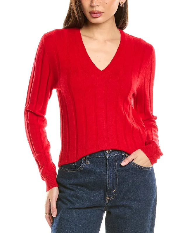 V - Neck Women Sweater to Elongate the NecklineMalo Cashmere Wide Rib Wool & Cashmere-Blend Sweater