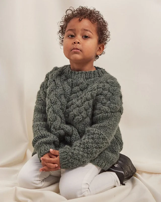 Cable - Knit Women Sweater with Intricate PatternsMini Heartbreaker: Moss Green Wool Sweater