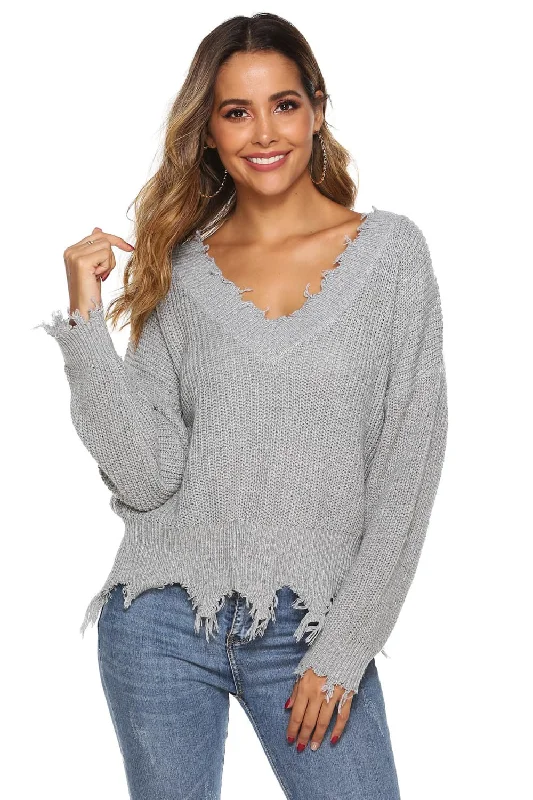 Lightweight Women Sweater for Spring and FallOff-Shoulder Ribbed Long Sleeve Raw Hem Sweater