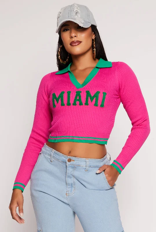 Hooded Women Sweater for Added Comfort and StyleMiami Chenillie Patch Cropped Sweater