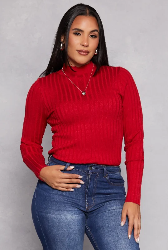 Button - Down Women Sweater for a Versatile LookRibbed Knit Mock Neck Sweater