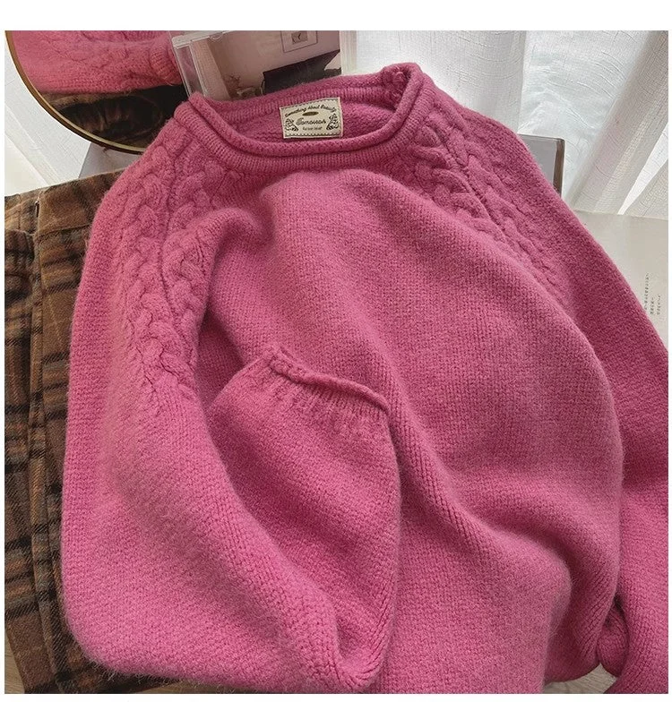 Lightweight Women Sweater for Spring and FallSolid color round neck sweater for women casual long-sleeved sweater     S4810