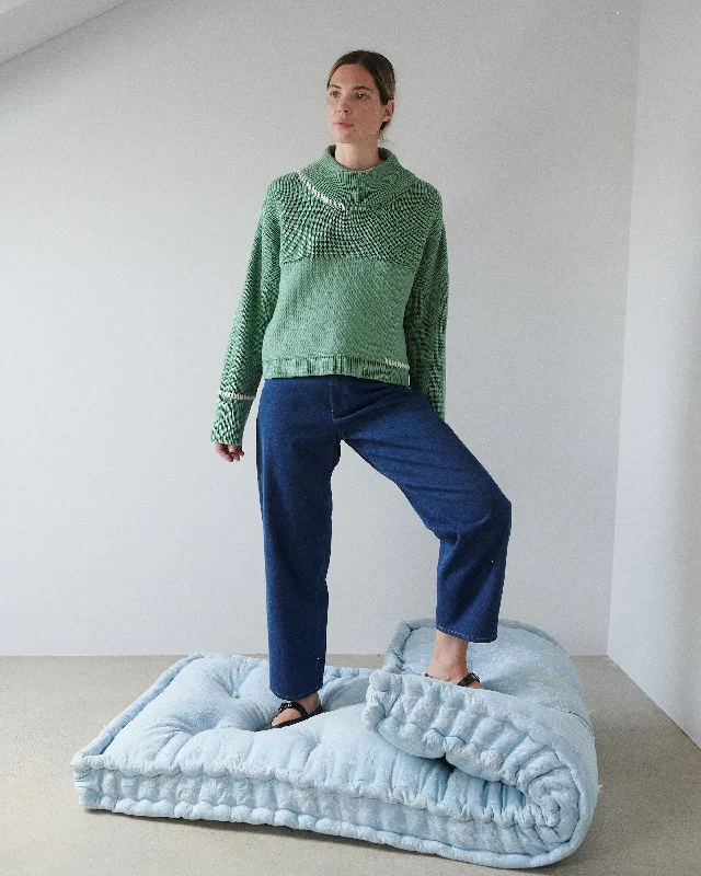 Hand - Knitted Women Sweater with Artisanal CharmŠturmai: Sage Green Merino Wool Turtleneck