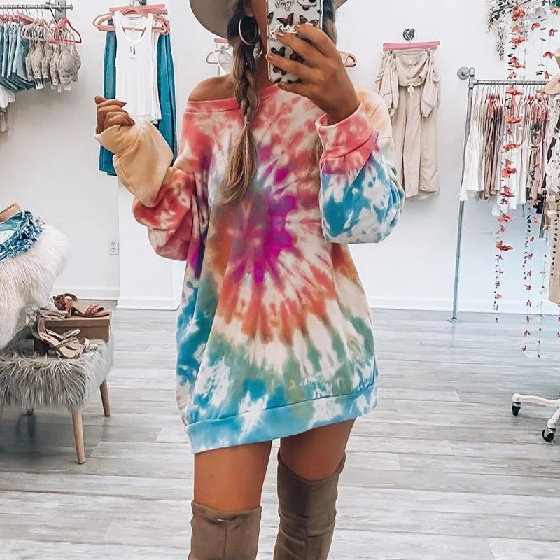 Sequin - Embellished Women Sweater for Special OccasionsWomens tie dye printed gradient ladies long sleeved hoodie sweatshirt