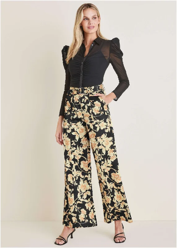 Plus - Size Women Sweater with a Flattering FitFloral Scroll Wide Leg Pant - Nouveau Roses