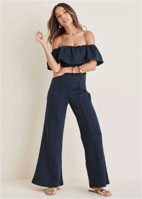 Striped Women Sweater with a Timeless PatternOff The Shoulder Jumpsuit - Navy