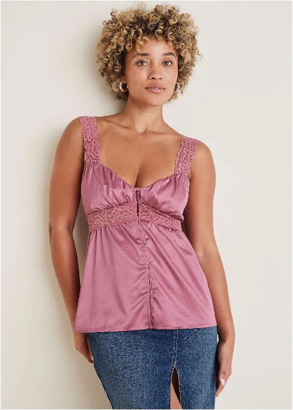 Plus - Size Women Sweater with a Flattering FitSatin Lace Cami - Heather Rose