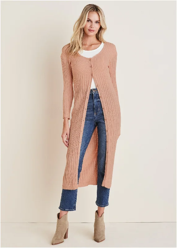 Mock - Neck Women Sweater for a Modern TwistPointelle Duster - Evening Sand