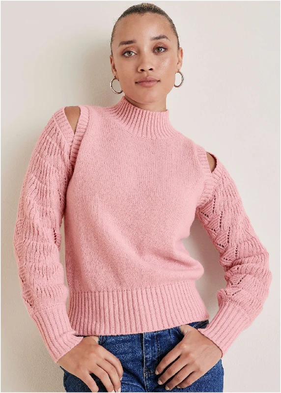 Organic Cotton Women Sweater for an Eco - Friendly ChoiceCold Shoulder Sweater - Bleached Mauve