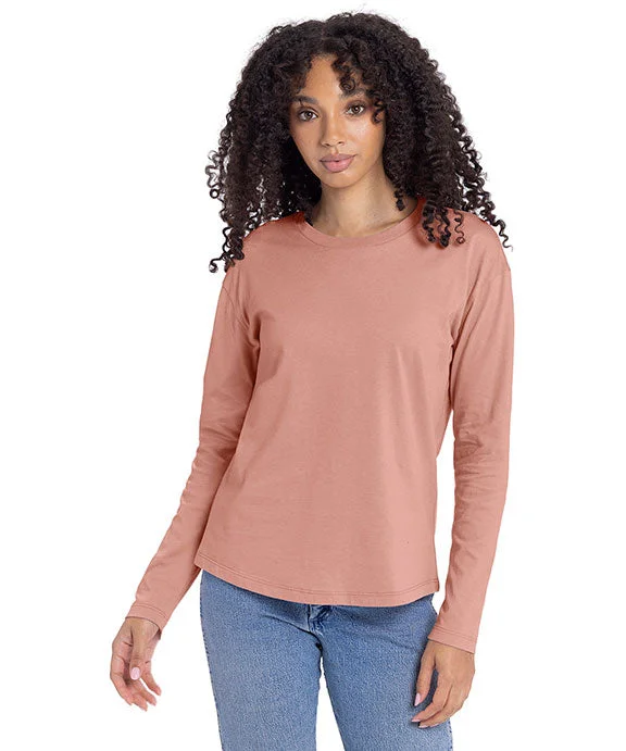 Pocketed Women T Shirt for Added Functionality3911NL - Next Level Ladies Relaxed Long Sleeve T-Shirt | Desert Pink