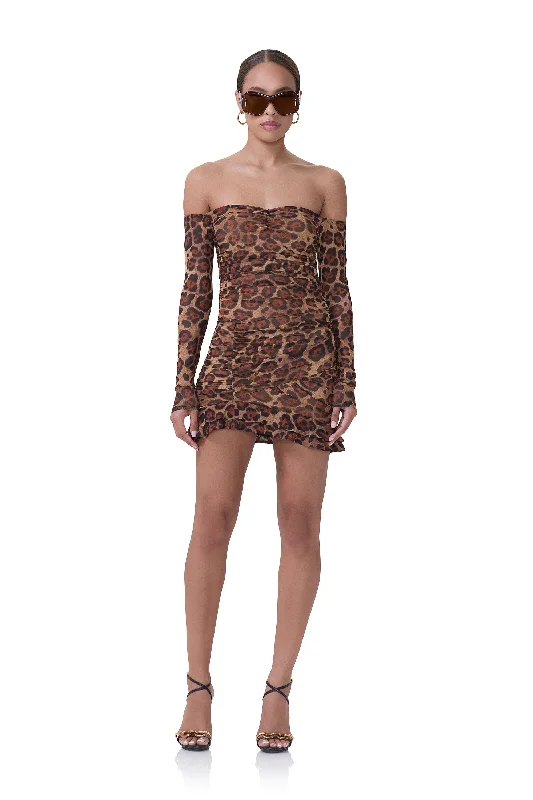 Halter Neck Women Dress to Show Off the Shoulders and NecklineAdrian Dress - Cocoa Leopard