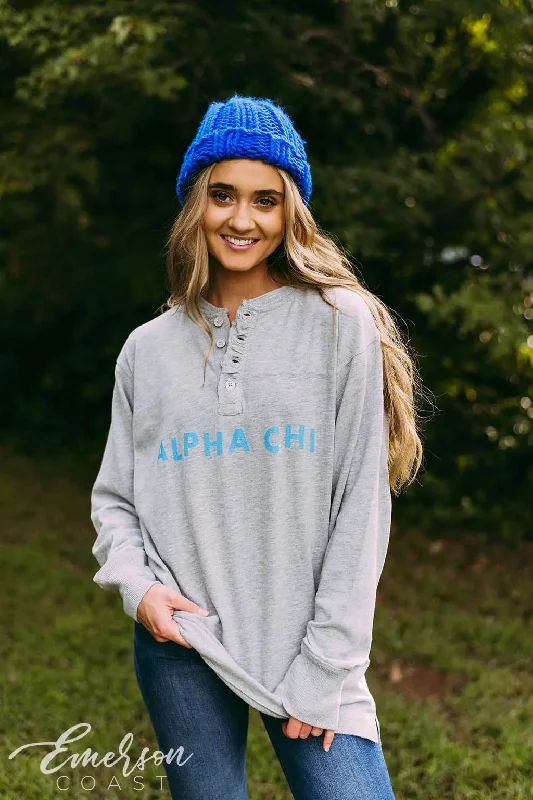 Pocketed Women T Shirt for Added FunctionalityAlpha Chi Omega PR Thermal Long Sleeve Henley