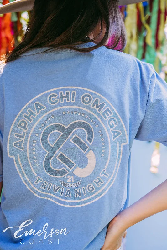 Striped Women T Shirt in a Classic PatternAlpha Chi Omega Philanthropy Trivia Night Tee