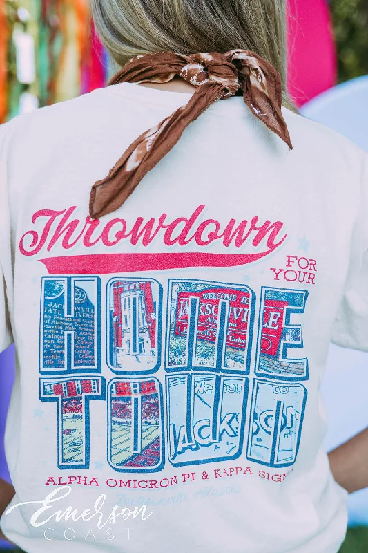 Crop Top Women T Shirt to Pair with High - Waisted BottomsAlpha Omicron Pi Social Throwdown For Your Hometown Tee