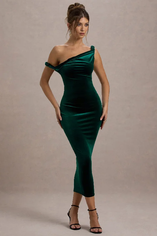 Lace - Embellished Women Dress for an Elegant and Sophisticated AppearanceCarella | Bottle Green Velvet Twisted Asymmetric Midi Dress