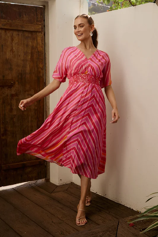 Ruffled Women Dress with Multiple Layers for a Playful and Girly StyleCharlie Maxi Dress in Strawberry Moon