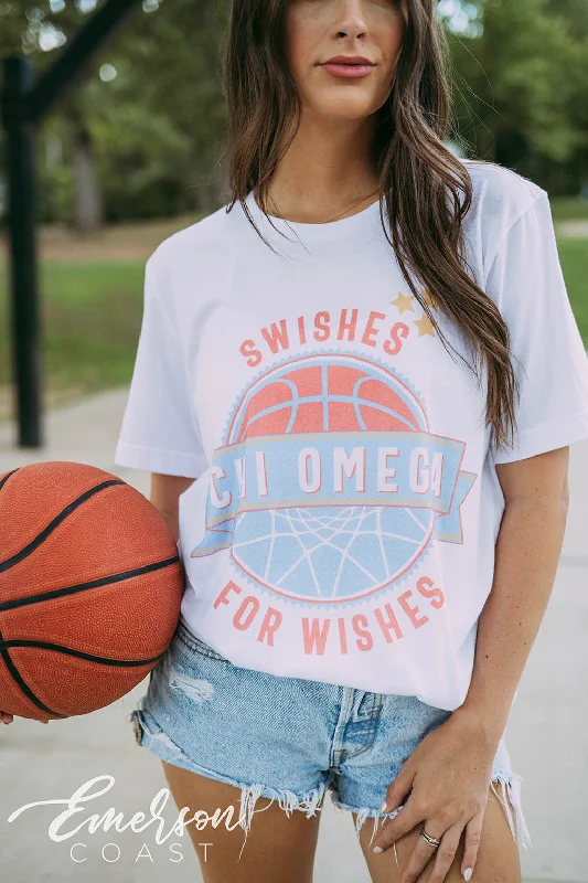 Puff Sleeve Women T Shirt for a Fashion - Forward LookChi Omega Philanthropy Swishes For Wishes Basketball Tee