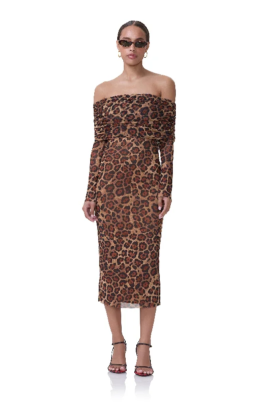 Printed Abstract Women Dress for a Modern and Artistic AppealCornelia Midi Dress - Cocoa Leopard