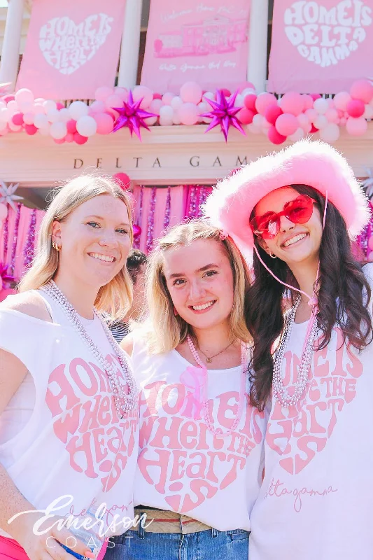 Crew Neck Women T Shirt with a Timeless DesignDelta Gamma Home is Where the Heart Is Bid Day Tank