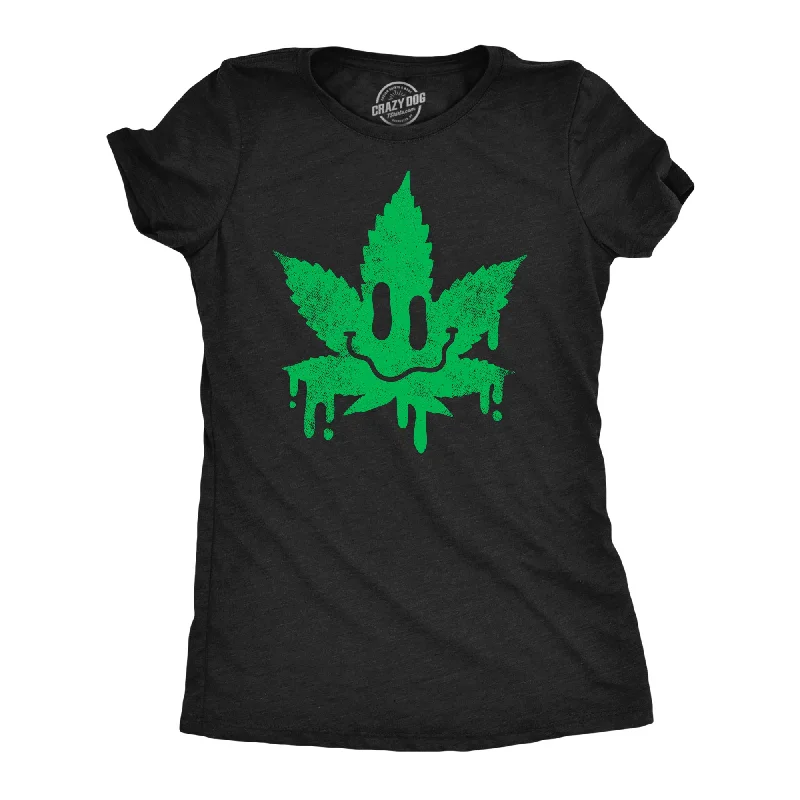 Crew Neck Women T Shirt with a Timeless DesignDripping Pot Leaf Smile Women's T Shirt