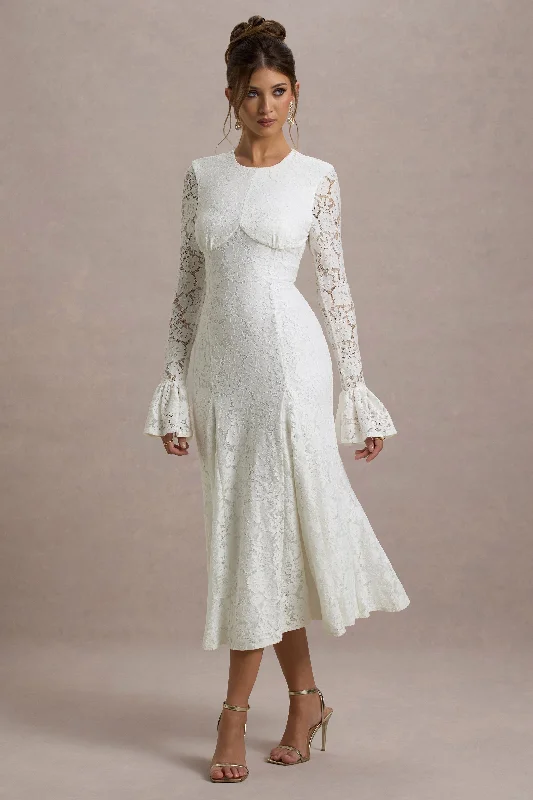 Strapless Women Dress with a Built - in Bra for Comfort and SupportFor Life | Cream Lace Long-Sleeve Midi Dress