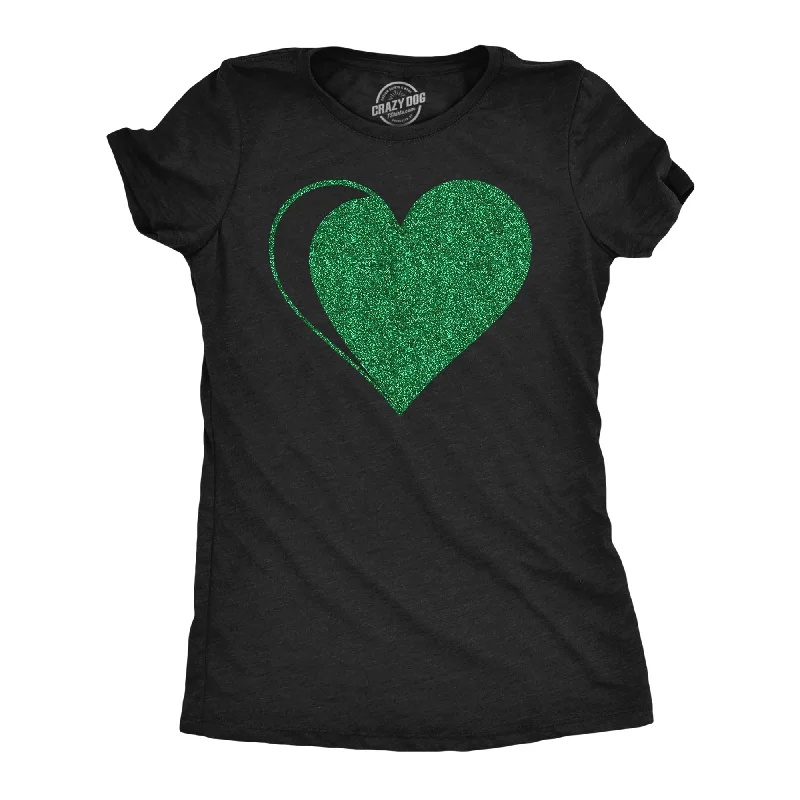 V - Neck Women T Shirt to Enhance the NecklineGreen Glitter Heart Women's T Shirt