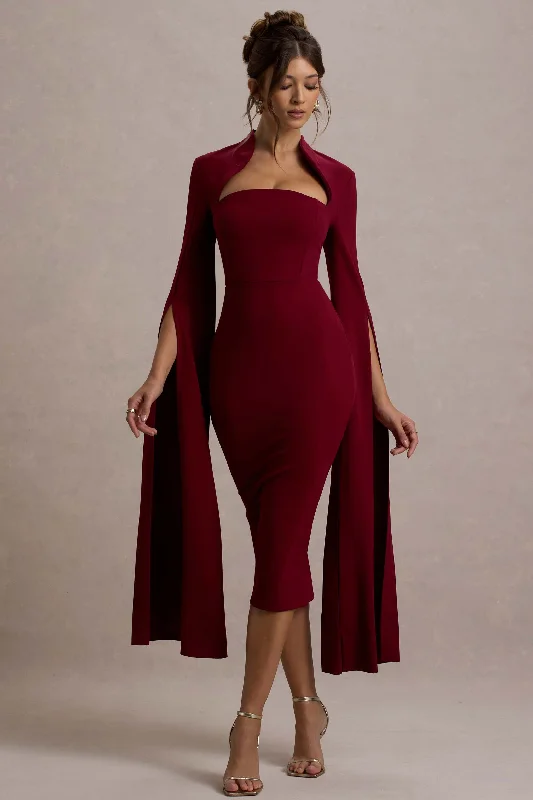 Shift Women Dress with a Simple and Classic Design for Everyday WearLinden | Berry Bodycon Cape-Sleeve Midi Dress